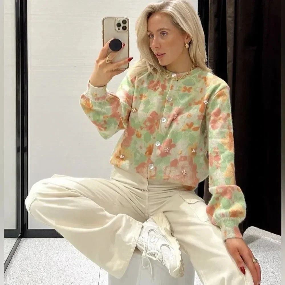 ZARA FLORAL BEADED CARDIGAN - Picture 2 of 12